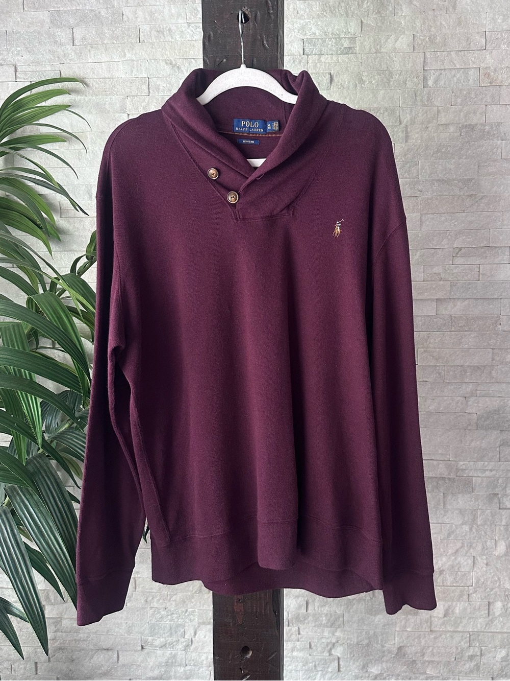 Polo by Ralph Lauren “Estate Rib” Men's Shawl Collar Sweater Maroon Size XL